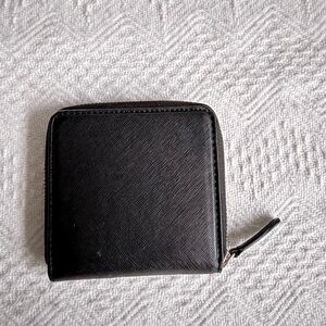Barneys New York Black Saffiano Leather Zip Around Wallet, New with Defects